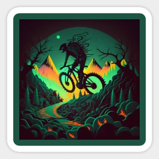 Amazing abstract image of a mountain biker silhouette at sunset. Sticker